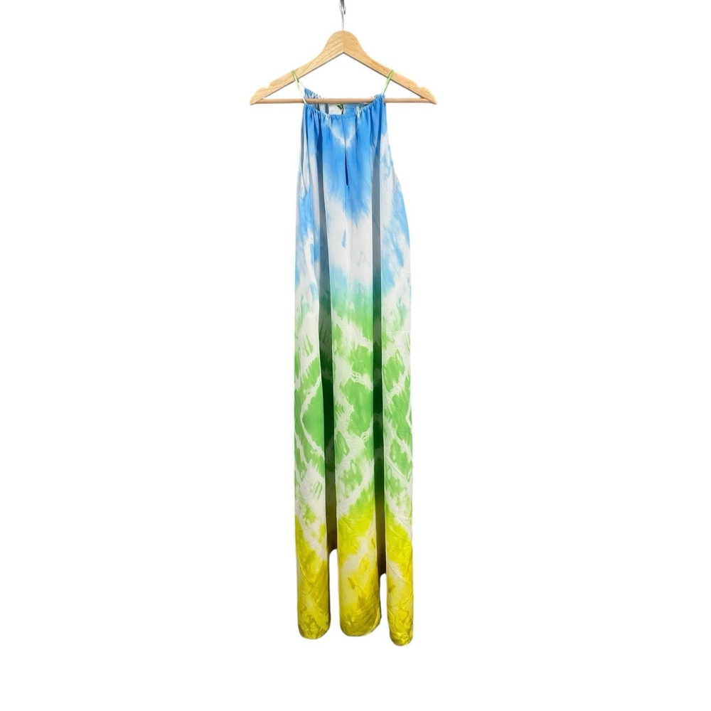 Amanda Uprichard Tie-Dye Maxi Dress Small Blue Green Yellow Halter Pockets